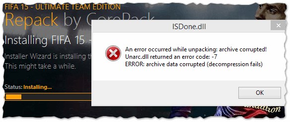 unarc.dll returned an error code 1